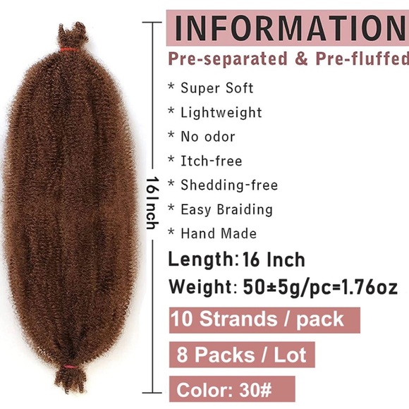 16” Soft Afro Twist Braiding Hair Long Spring Twist Faux Locs Crochet6 Packs #30 - Picture 2 of 9